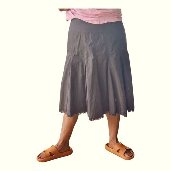 NWT CAbi #480 Masai Tulle Trimmed Flare Skirt Cotton Chocolate Brown Coconut 8 - Picture 2 of 13